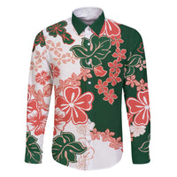 Green Orange Hibiscus Plumeria Floral Family Matching Short Sleeve Bodycon Dress and Hawaiian Shirt LT01 Dad's Shirt - Long Sleeve Orange - Polynesian Pride