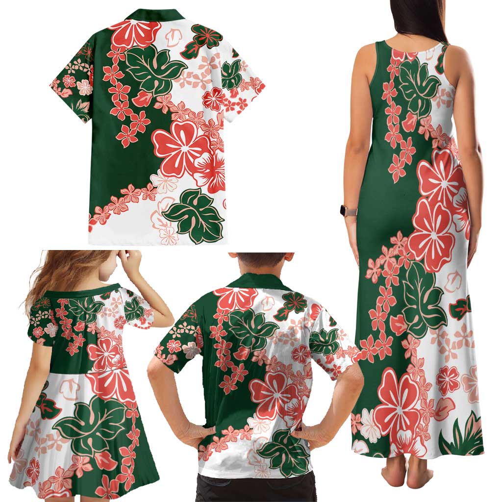 Green Orange Hibiscus Plumeria Floral Family Matching Tank Maxi Dress and Hawaiian Shirt LT01 - Polynesian Pride