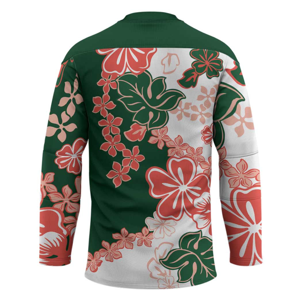 Green Orange Hibiscus Plumeria Floral Hockey Jersey - Polynesian Pride