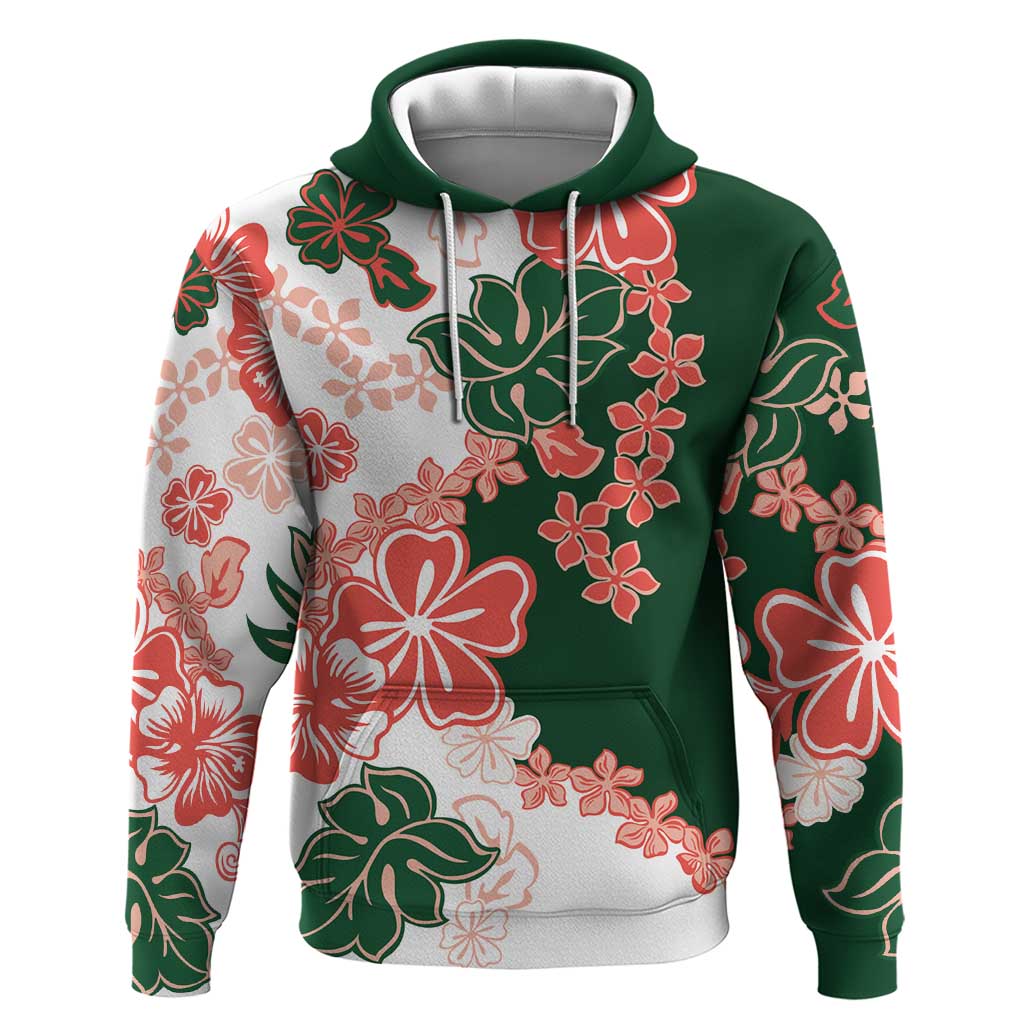 Green Orange Hibiscus Plumeria Floral Hoodie - Polynesian Pride