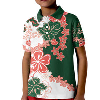 Green Orange Hibiscus Plumeria Floral Kid Polo Shirt LT01 Kid Orange - Polynesian Pride