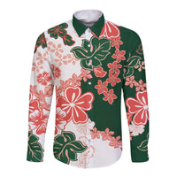 Green Orange Hibiscus Plumeria Floral Long Sleeve Button Shirt - Polynesian Pride