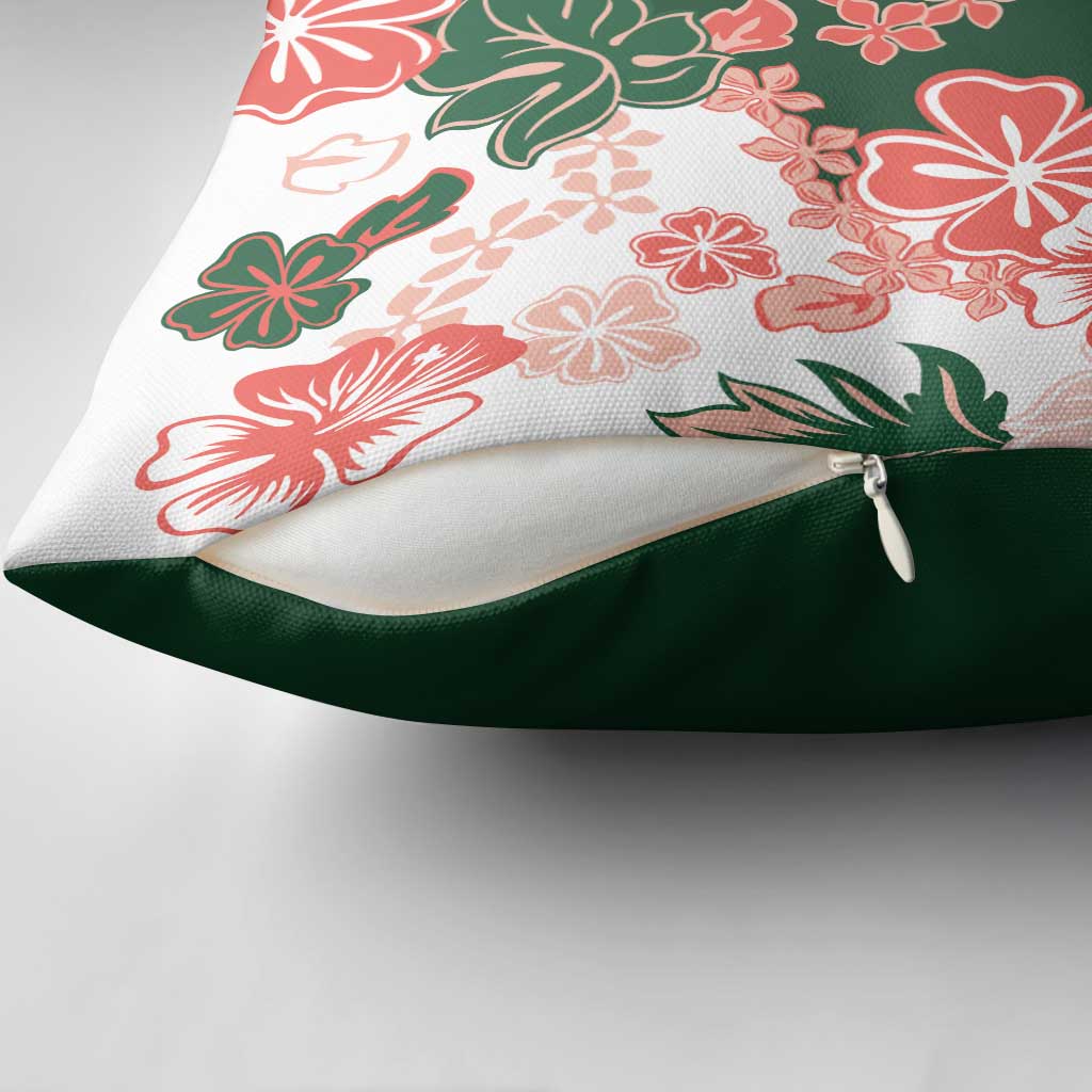Green Orange Hibiscus Plumeria Floral Pillow Cover LT01 - Polynesian Pride