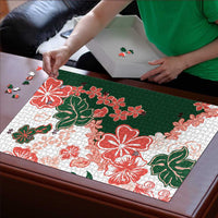 Green Orange Hibiscus Plumeria Floral Puzzle LT01