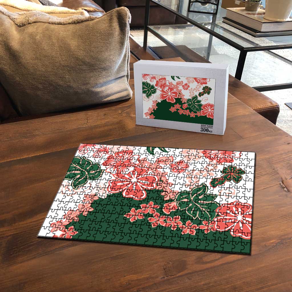 Green Orange Hibiscus Plumeria Floral Puzzle LT01