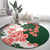 Green Orange Hibiscus Plumeria Floral Round Carpet - Polynesian Pride