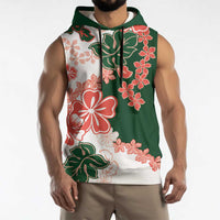 Green Orange Hibiscus Plumeria Floral Sleeveless Hoodie - Polynesian Pride