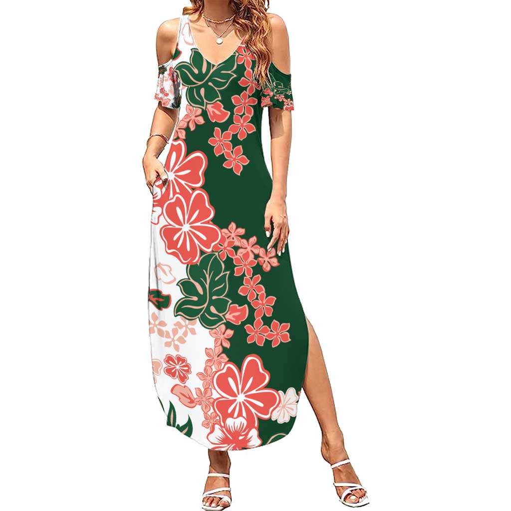 Green Orange Hibiscus Plumeria Floral Summer Maxi Dress - Polynesian Pride