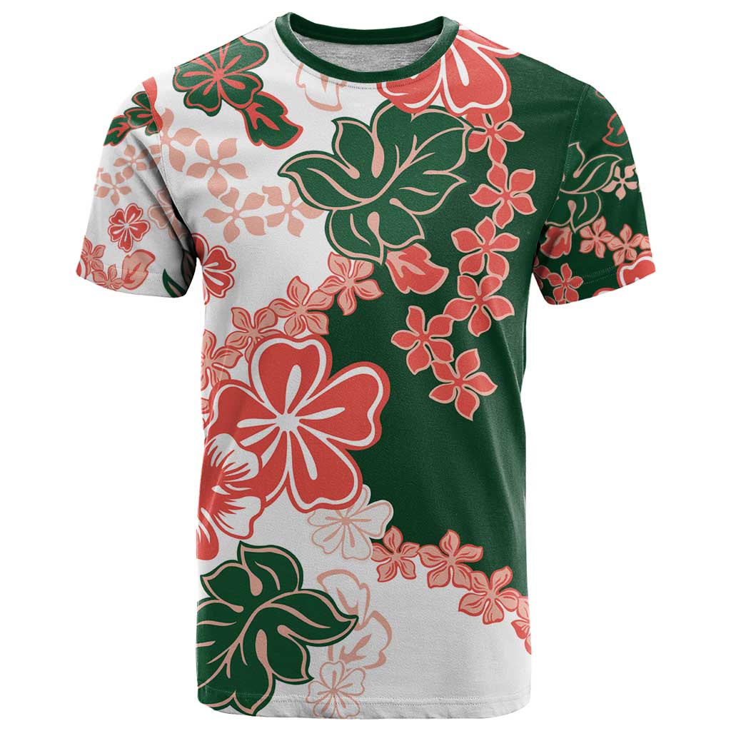 Green Orange Hibiscus Plumeria Floral T Shirt - Polynesian Pride