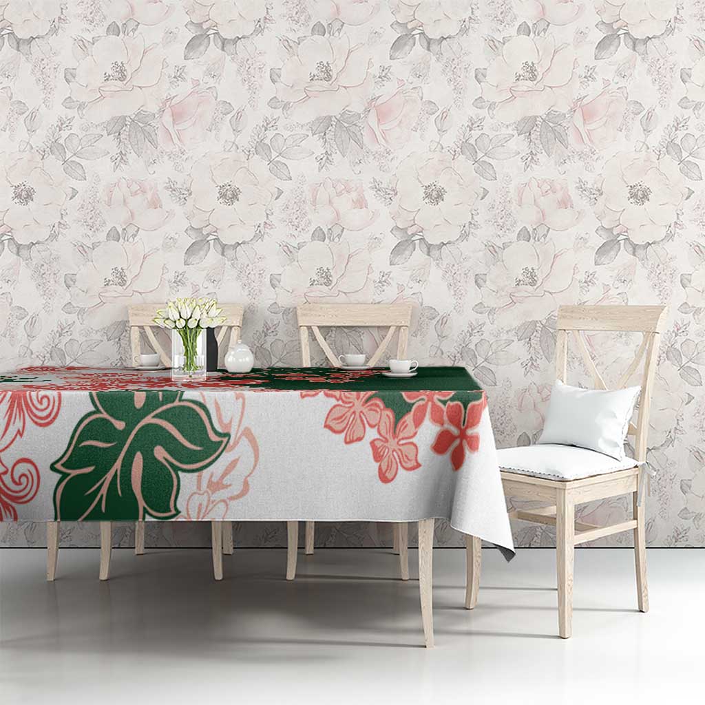 Green Orange Hibiscus Plumeria Floral Tablecloth - Polynesian Pride
