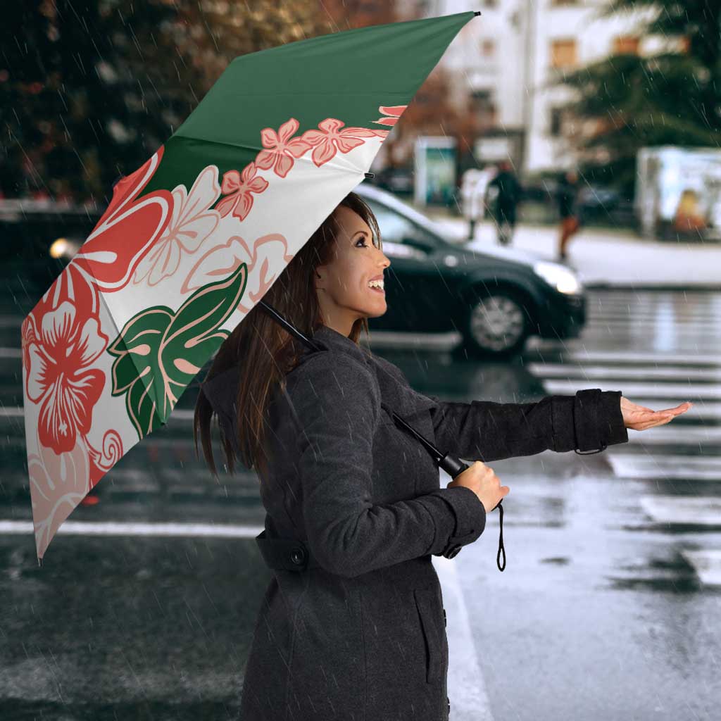 Green Orange Hibiscus Plumeria Floral Umbrella - Polynesian Pride