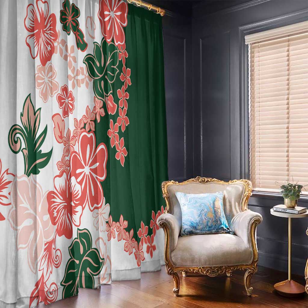 Green Orange Hibiscus Plumeria Floral Window Curtain - Polynesian Pride