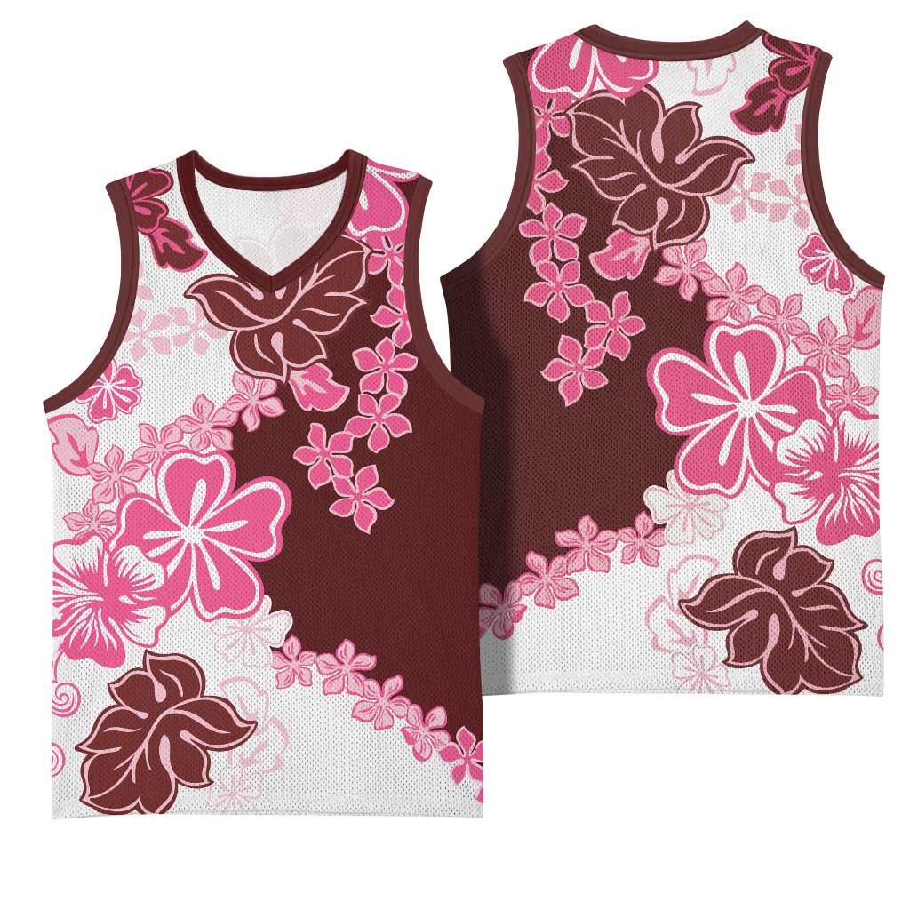 Pink Hibiscus Plumeria Floral Basketball Jersey - Polynesian Pride