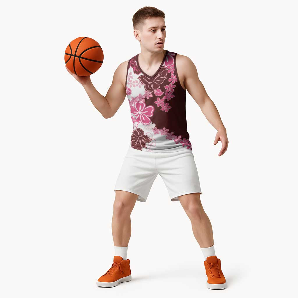 Pink Hibiscus Plumeria Floral Basketball Jersey - Polynesian Pride