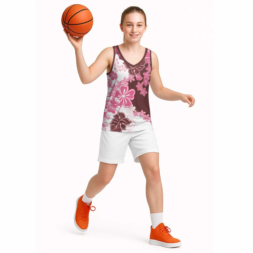 Pink Hibiscus Plumeria Floral Basketball Jersey - Polynesian Pride