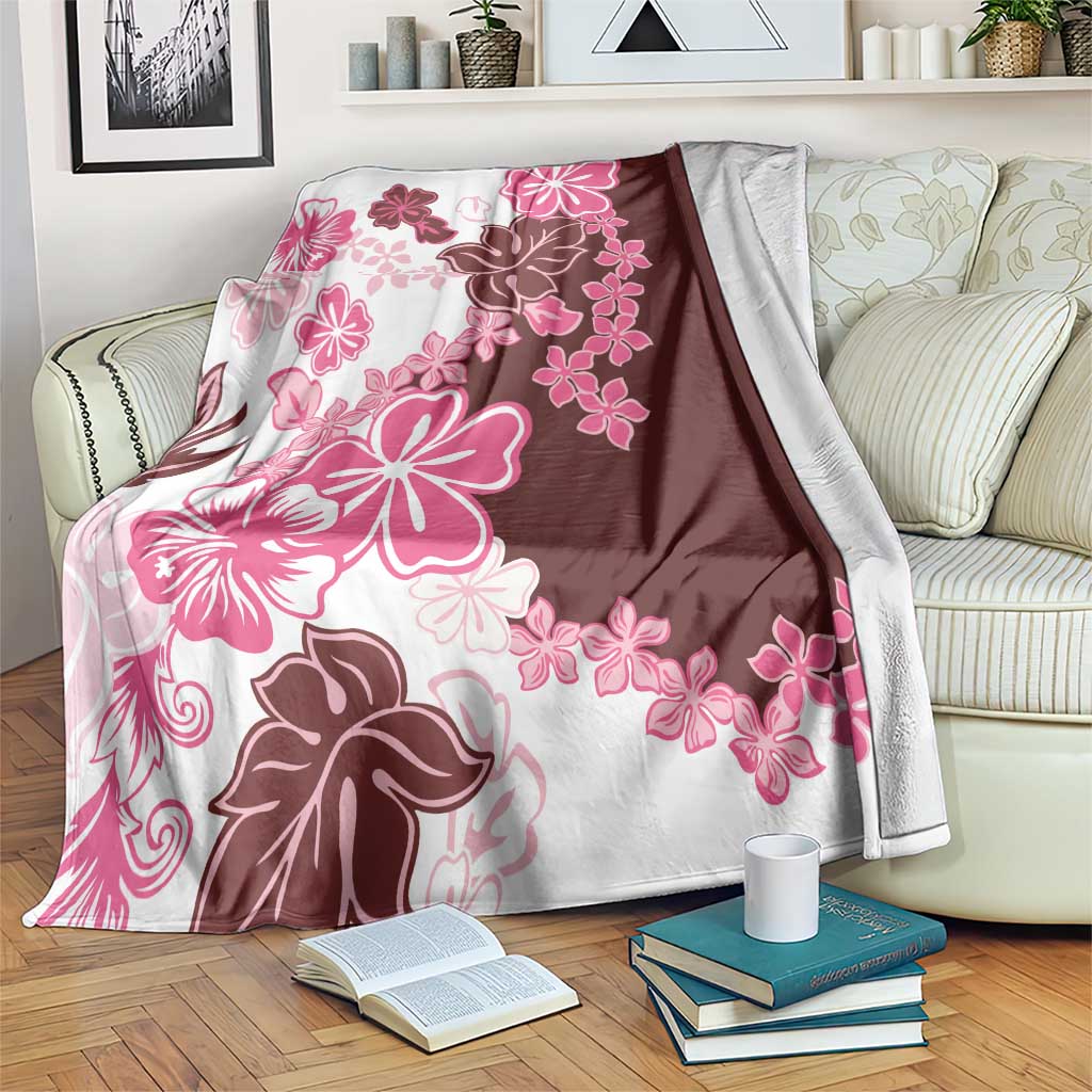 Pink Hibiscus Plumeria Floral Blanket LT01 Pink - Polynesian Pride