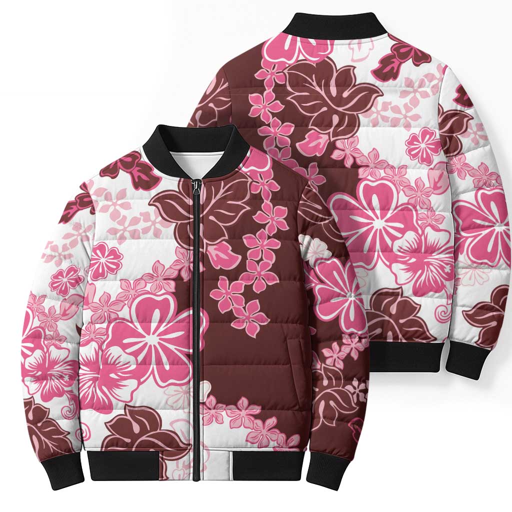 Pink Hibiscus Plumeria Floral Bomber Puffer Jacket - Polynesian Pride