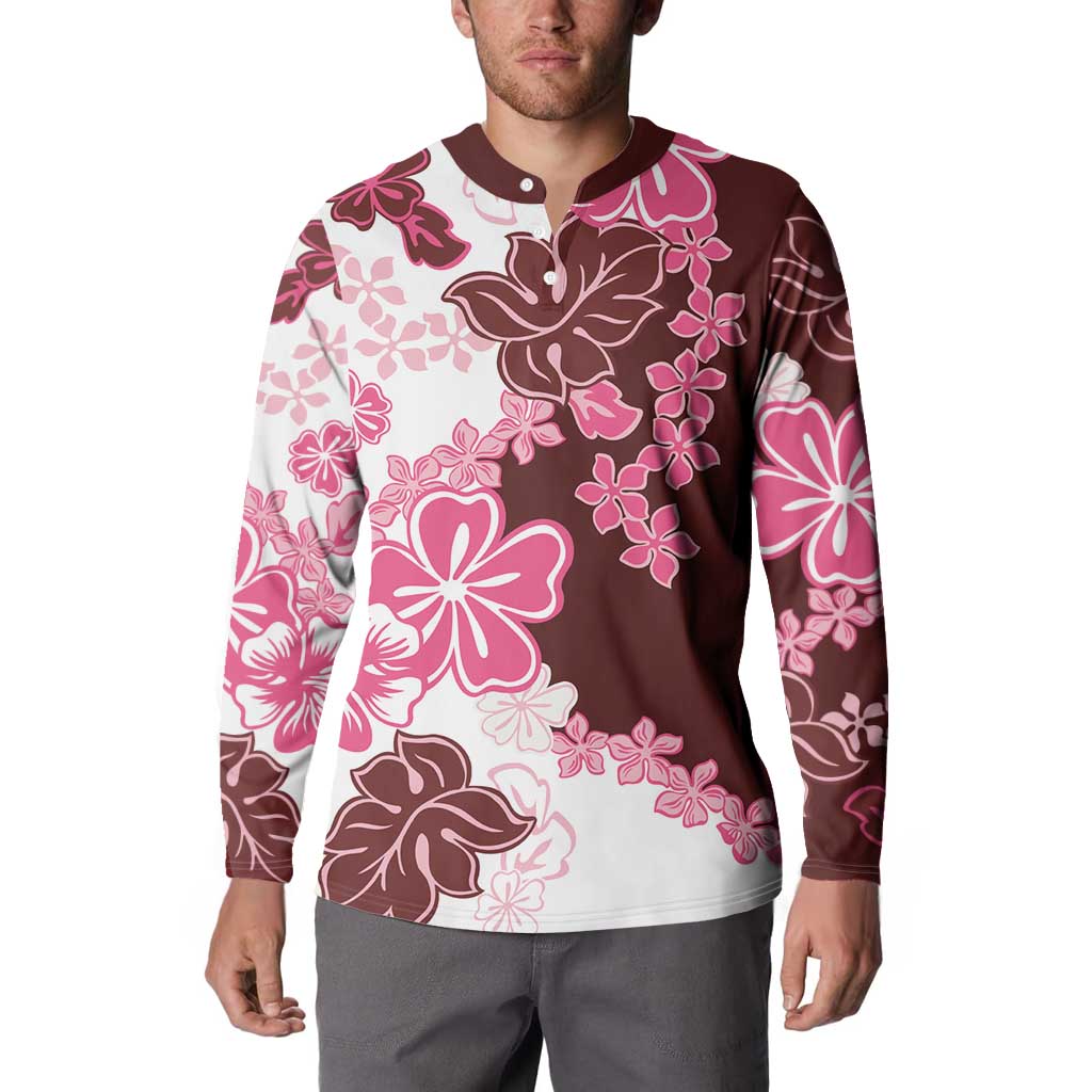 Pink Hibiscus Plumeria Floral Button Sweatshirt - Polynesian Pride