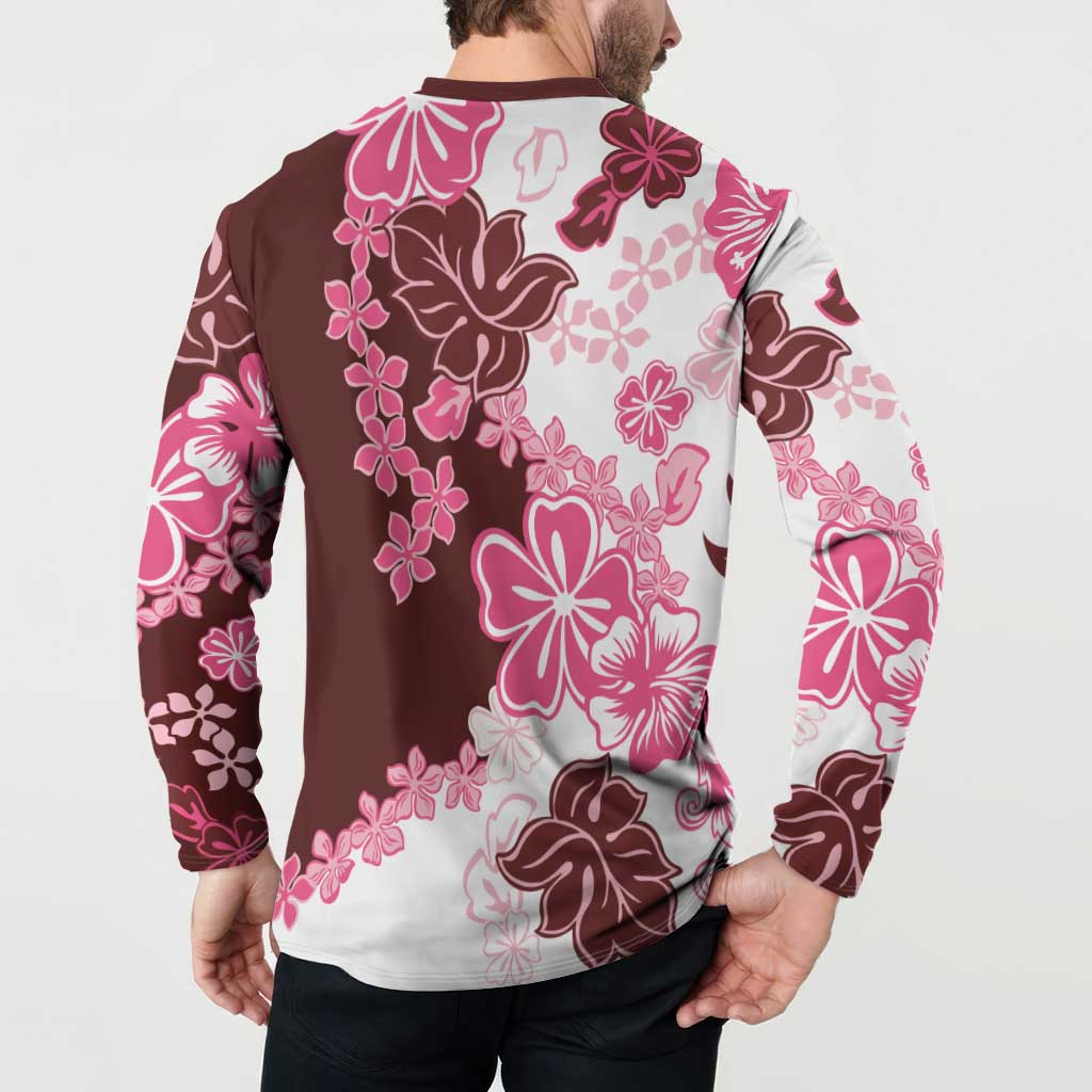 Pink Hibiscus Plumeria Floral Button Sweatshirt - Polynesian Pride