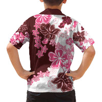 Pink Hibiscus Plumeria Floral Family Matching Long Sleeve Bodycon Dress and Hawaiian Shirt LT01 - Polynesian Pride
