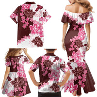 Pink Hibiscus Plumeria Floral Family Matching Mermaid Dress and Hawaiian Shirt LT01 - Polynesian Pride