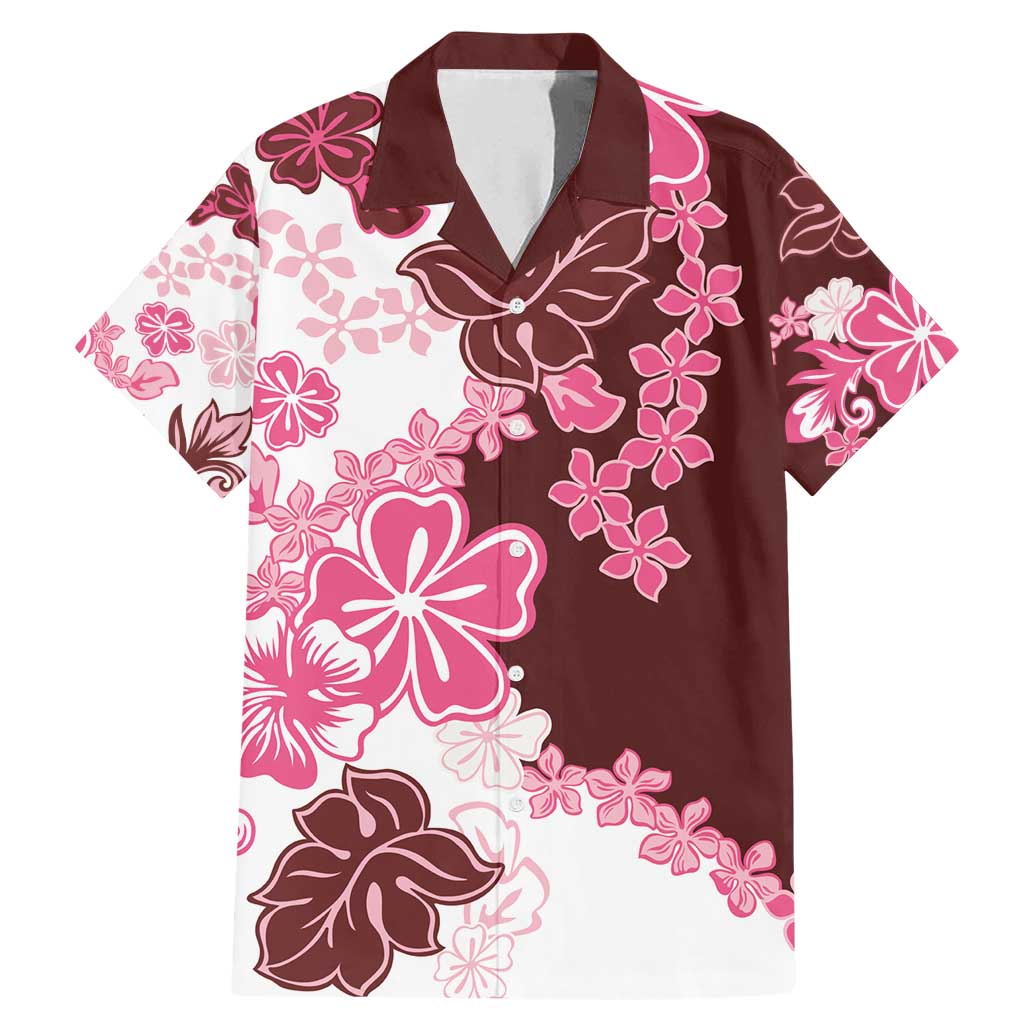 Pink Hibiscus Plumeria Floral Family Matching Mermaid Dress and Hawaiian Shirt LT01 Dad's Shirt - Short Sleeve Pink - Polynesian Pride