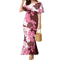 Pink Hibiscus Plumeria Floral Family Matching Mermaid Dress and Hawaiian Shirt LT01 Mom's Dress Pink - Polynesian Pride