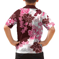 Pink Hibiscus Plumeria Floral Family Matching Off The Shoulder Long Sleeve Dress and Hawaiian Shirt - Polynesian Pride