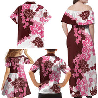Pink Hibiscus Plumeria Floral Family Matching Off Shoulder Maxi Dress and Hawaiian Shirt LT01 - Polynesian Pride