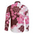 Pink Hibiscus Plumeria Floral Family Matching Off Shoulder Maxi Dress and Hawaiian Shirt - Polynesian Pride
