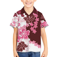 Pink Hibiscus Plumeria Floral Family Matching Off Shoulder Maxi Dress and Hawaiian Shirt LT01 Son's Shirt Pink - Polynesian Pride