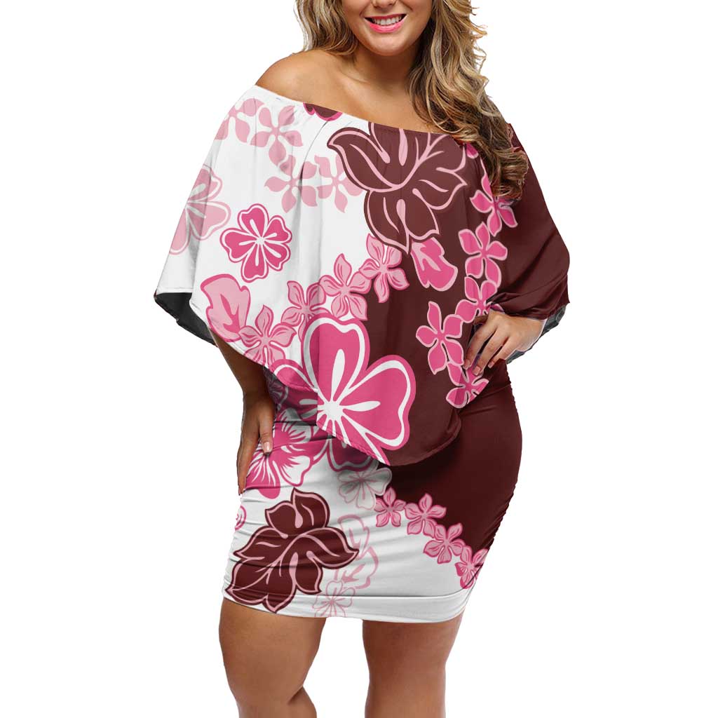 Pink Hibiscus Plumeria Floral Family Matching Off Shoulder Short Dress and Hawaiian Shirt - Polynesian Pride