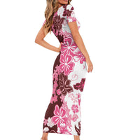 Pink Hibiscus Plumeria Floral Family Matching Short Sleeve Bodycon Dress and Hawaiian Shirt LT01 - Polynesian Pride