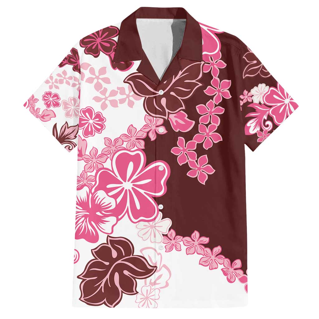 Pink Hibiscus Plumeria Floral Family Matching Tank Maxi Dress and Hawaiian Shirt LT01 Dad's Shirt - Short Sleeve Pink - Polynesian Pride
