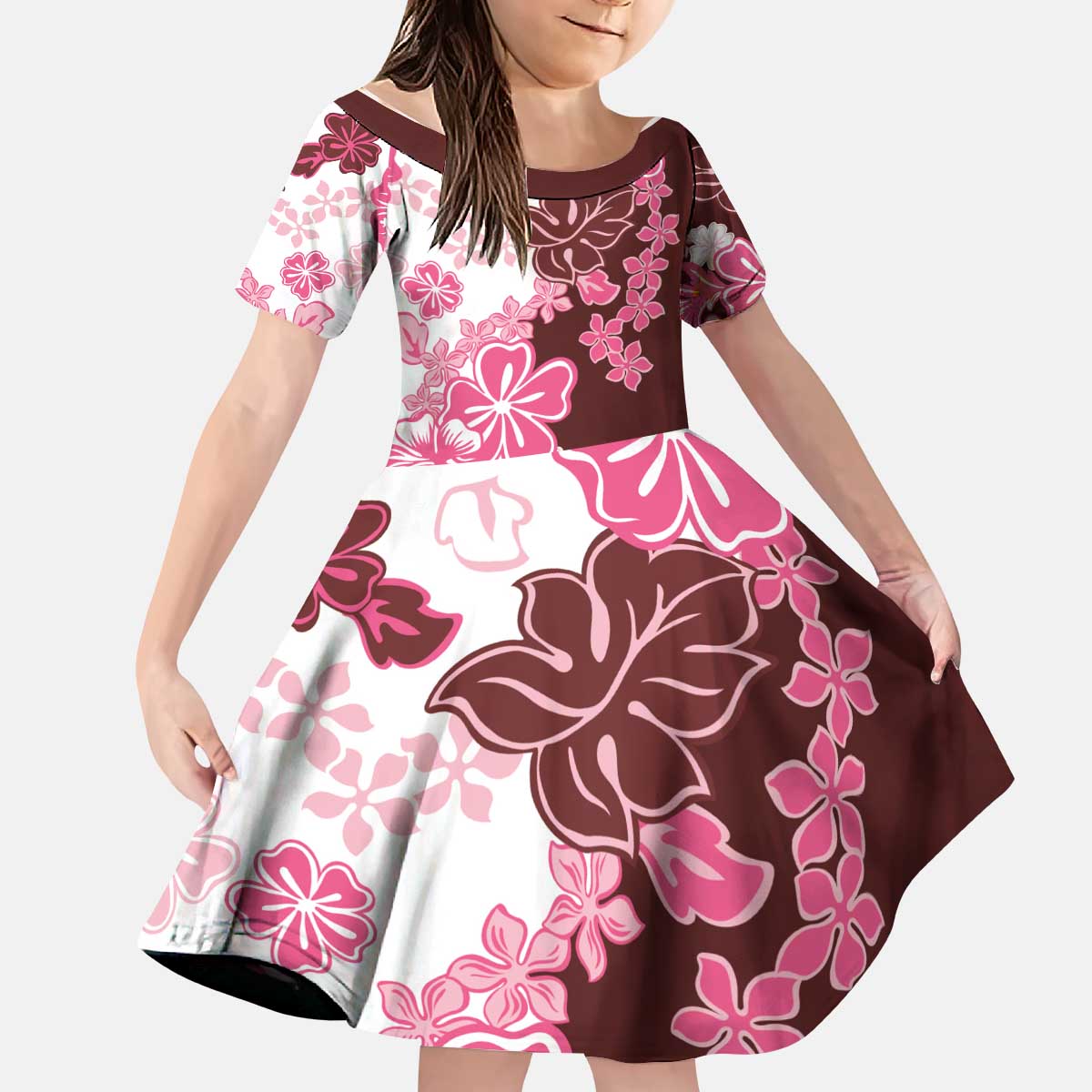 Pink Hibiscus Plumeria Floral Kid Short Sleeve Dress - Polynesian Pride