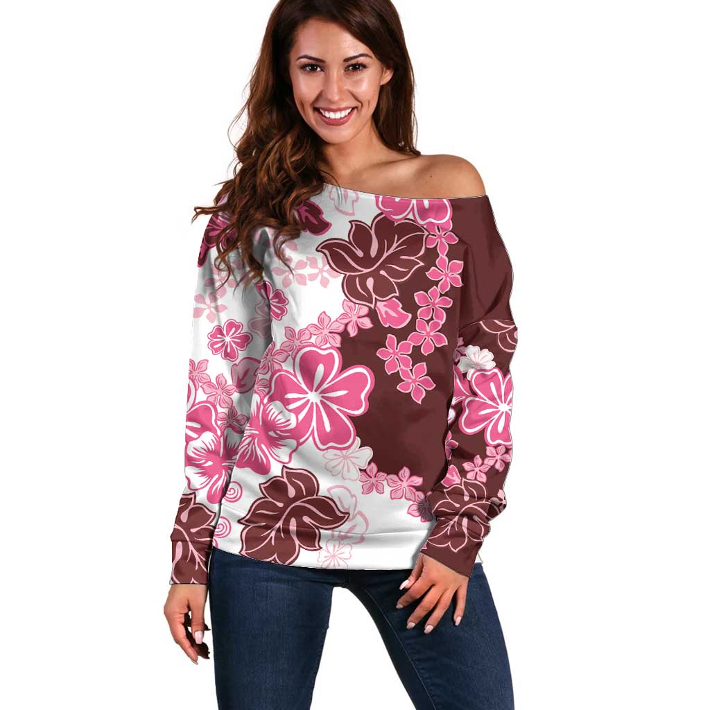 Pink Hibiscus Plumeria Floral Off Shoulder Sweater LT01 Women Pink - Polynesian Pride