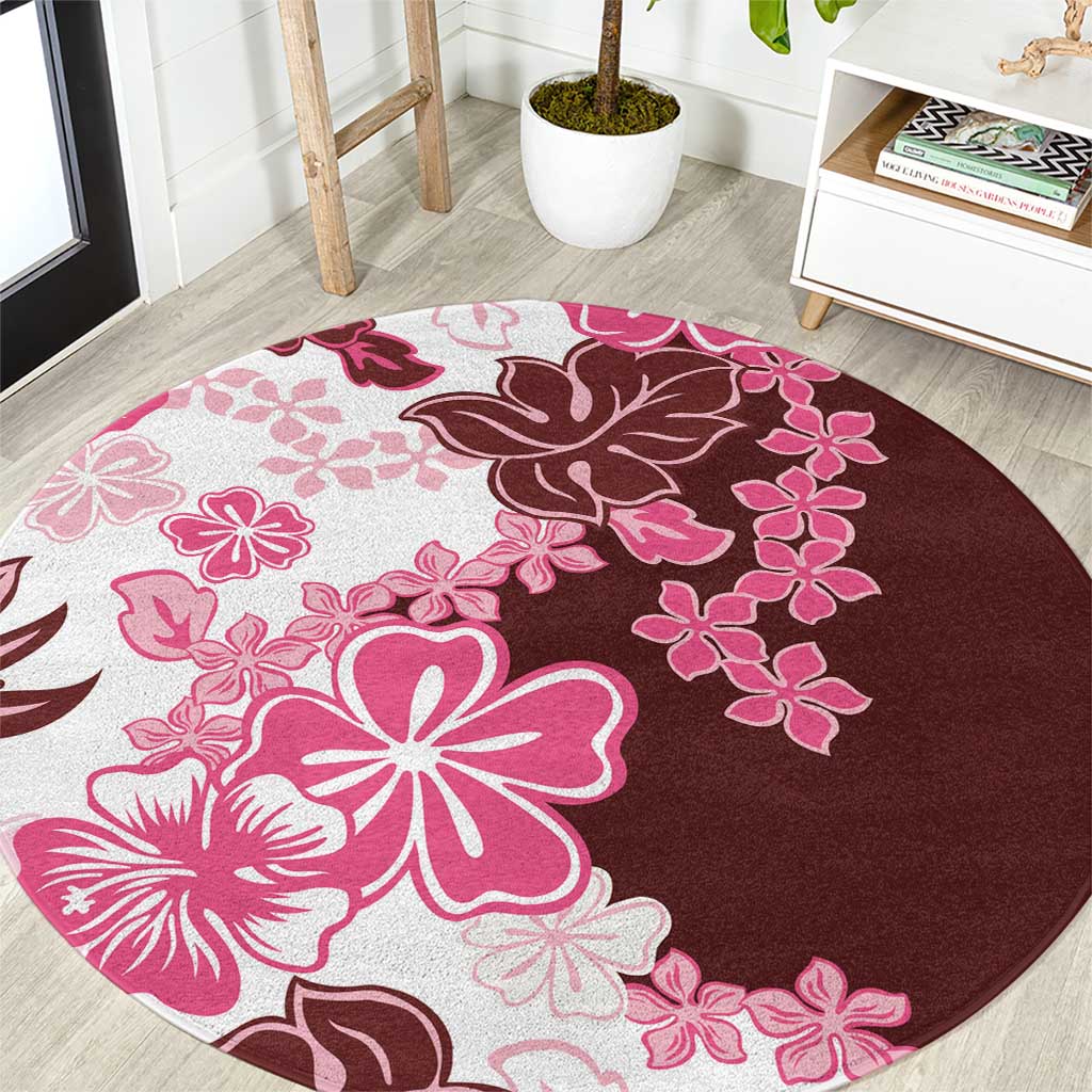 Pink Hibiscus Plumeria Floral Round Carpet LT01 Pink - Polynesian Pride