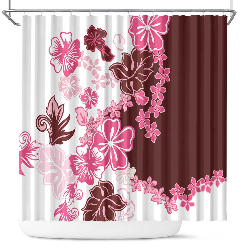 Pink Hibiscus Plumeria Floral Shower Curtain LT01 Pink - Polynesian Pride