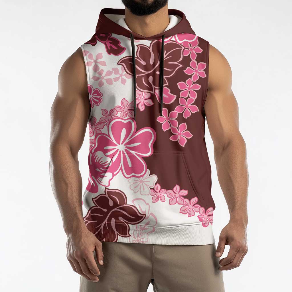 Pink Hibiscus Plumeria Floral Sleeveless Hoodie - Polynesian Pride