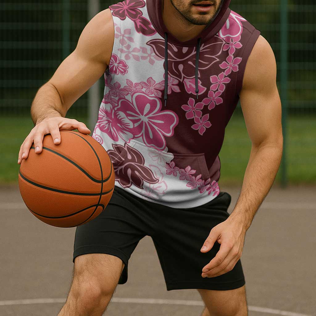 Pink Hibiscus Plumeria Floral Sleeveless Hoodie - Polynesian Pride