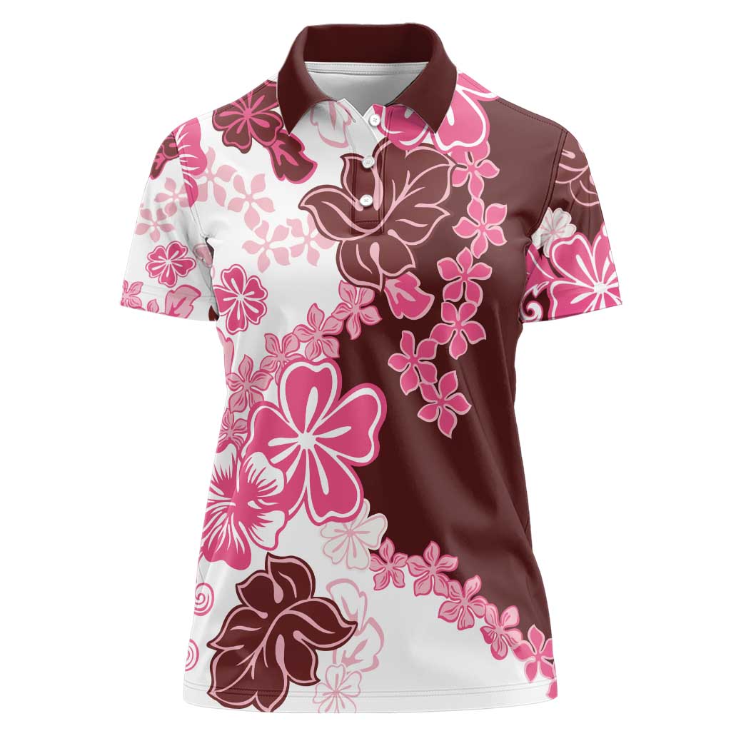 Pink Hibiscus Plumeria Floral Women Polo Shirt LT01 Female Pink - Polynesian Pride