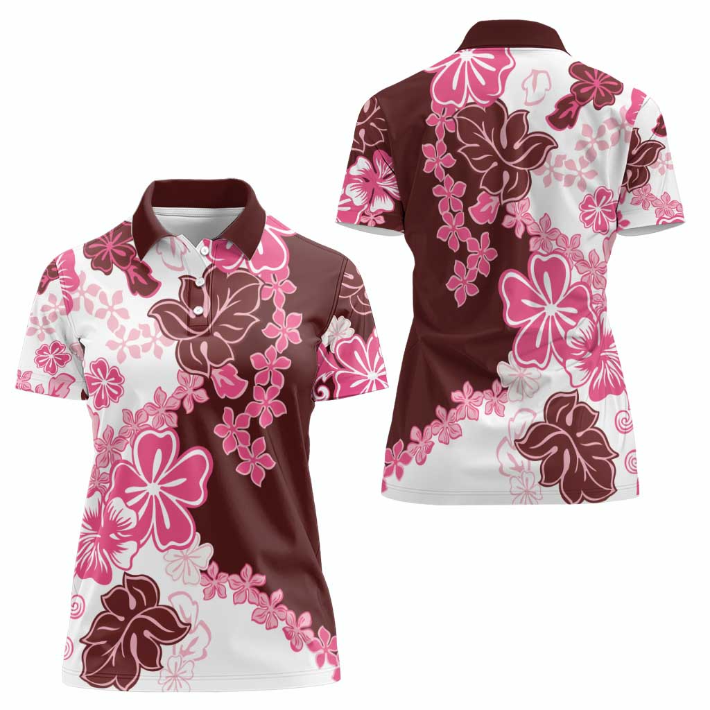 Pink Hibiscus Plumeria Floral Women Polo Shirt - Polynesian Pride