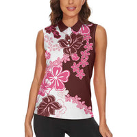 Pink Hibiscus Plumeria Floral Women Sleeveless Polo Shirt - Polynesian Pride