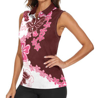 Pink Hibiscus Plumeria Floral Women Sleeveless Polo Shirt - Polynesian Pride