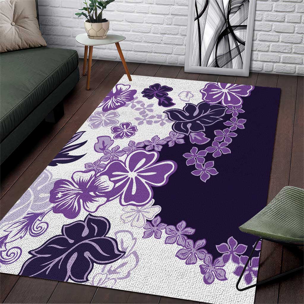 Purple Hibiscus Plumeria Floral Area Rug LT01 Purple - Polynesian Pride