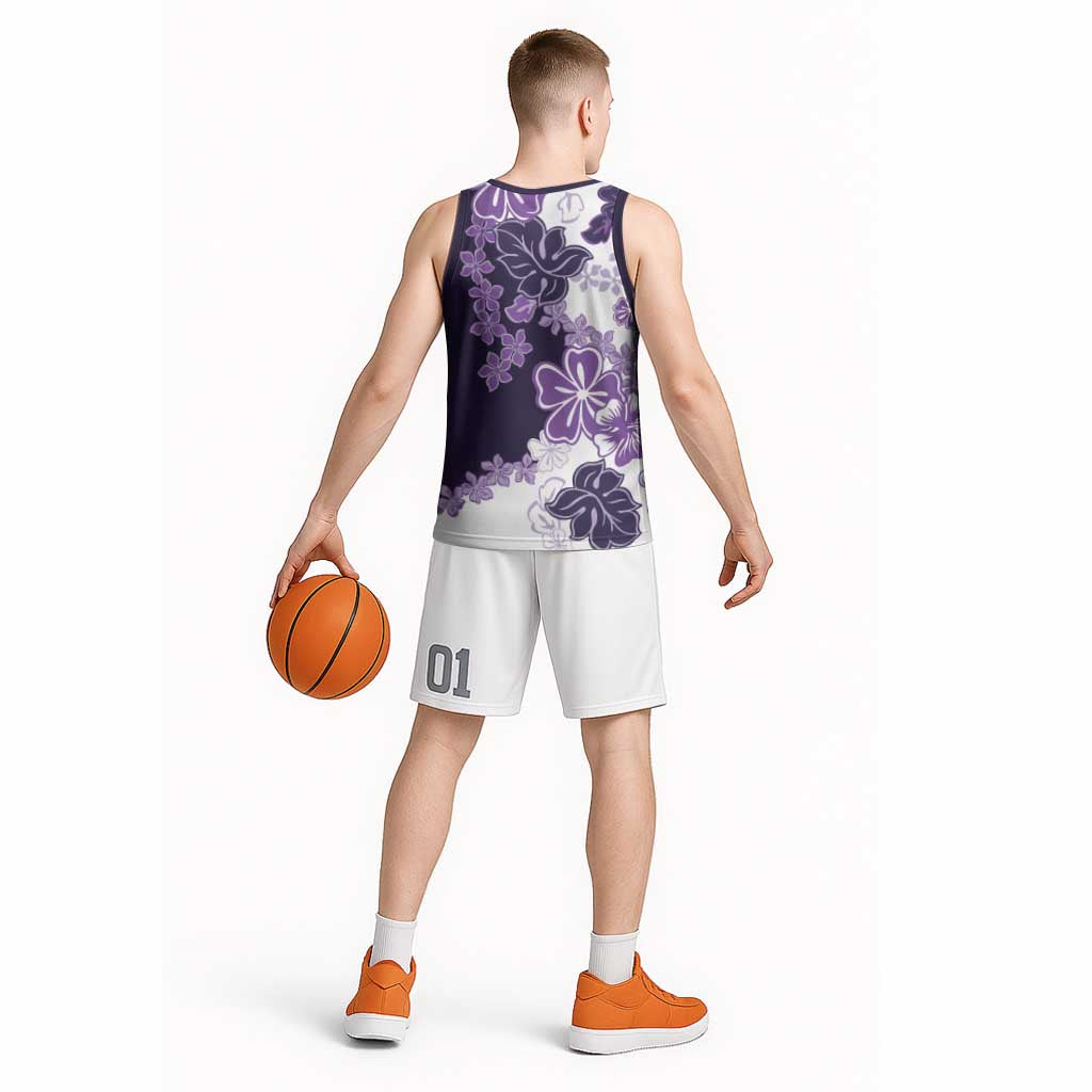 Purple Hibiscus Plumeria Floral Basketball Jersey - Polynesian Pride