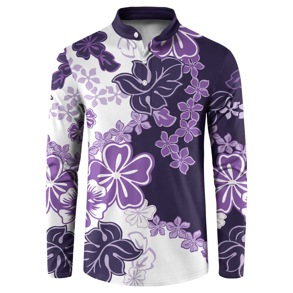 Purple Hibiscus Plumeria Floral Button Sweatshirt LT01 Purple - Polynesian Pride