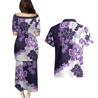 Purple Hibiscus Plumeria Floral Couples Matching Puletasi and Hawaiian Shirt - Polynesian Pride