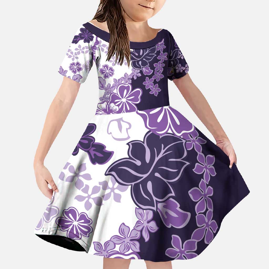 Purple Hibiscus Plumeria Floral Family Matching Long Sleeve Bodycon Dress and Hawaiian Shirt LT01 Daughter's Dress Purple - Polynesian Pride