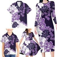 Purple Hibiscus Plumeria Floral Family Matching Long Sleeve Bodycon Dress and Hawaiian Shirt LT01 - Polynesian Pride